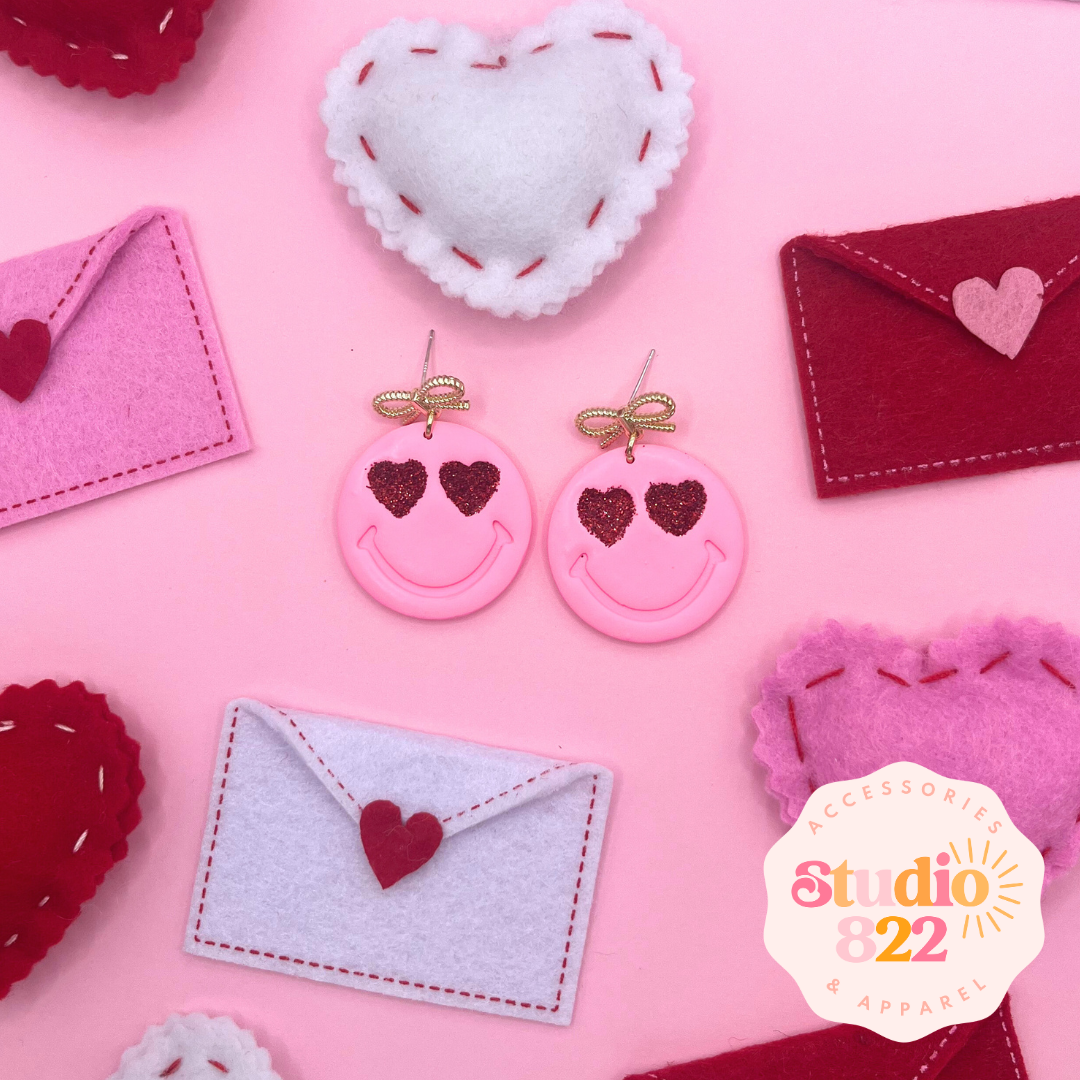 Heart Eye Dangles- Pink