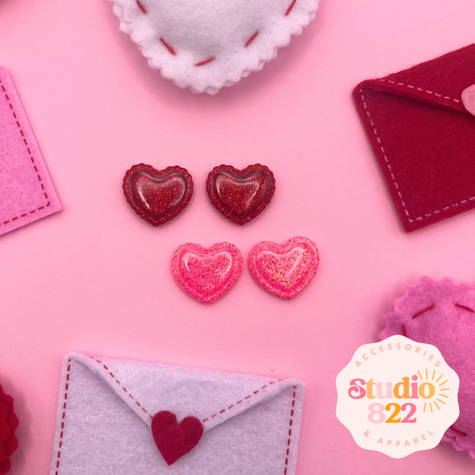 Glitter Scalloped Heart Studs