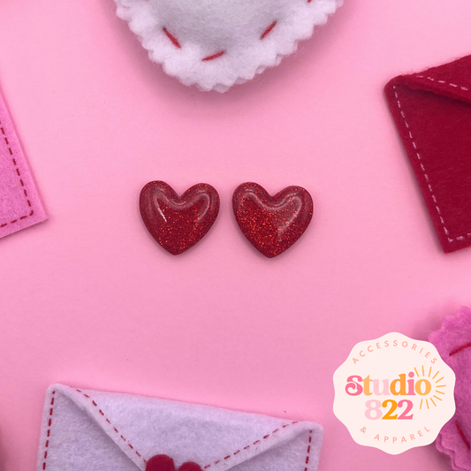 Glitter Solid Heart Studs