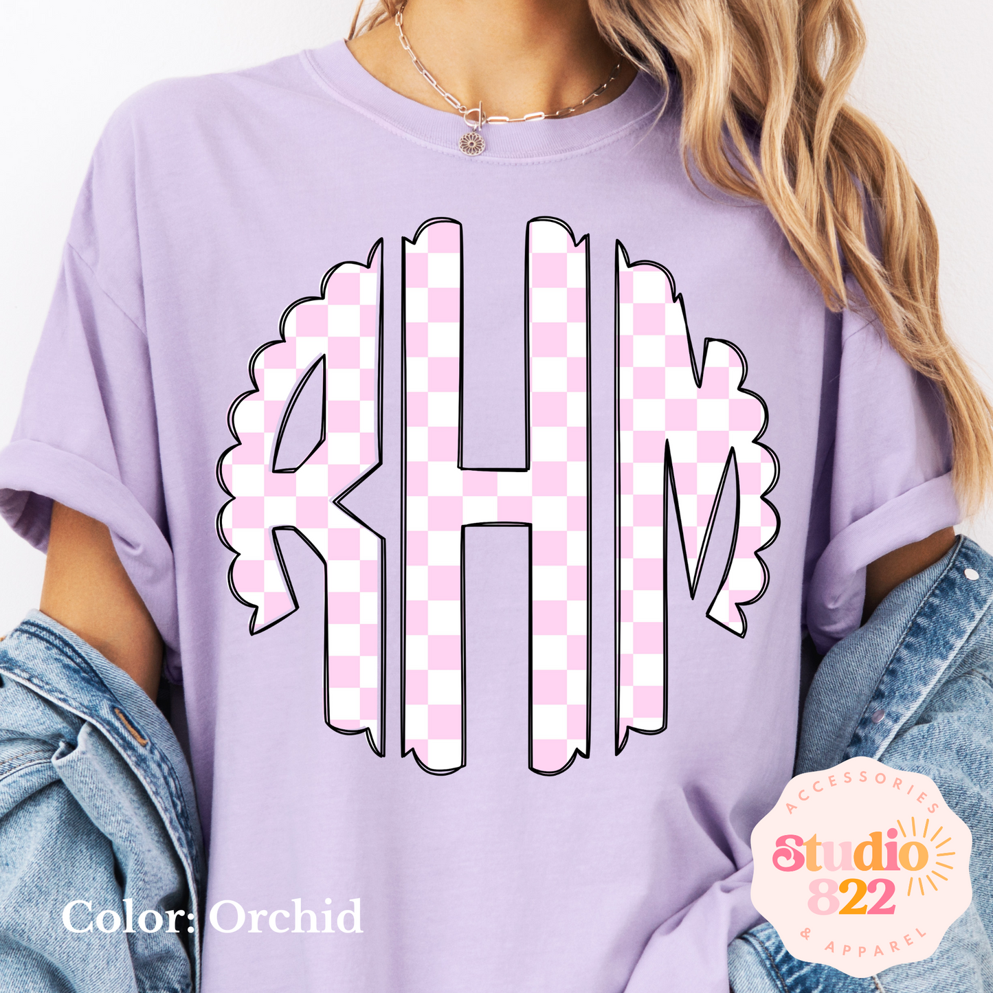 Pink on White Checkered Monogram