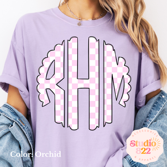 Pink on White Checkered Monogram