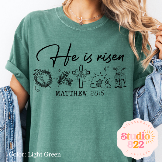 He is Risen: Mathew 28:6- Light Green