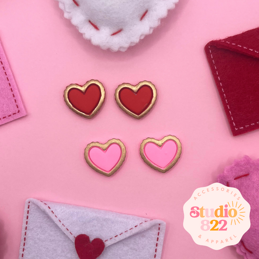Gold Trim Heart Studs