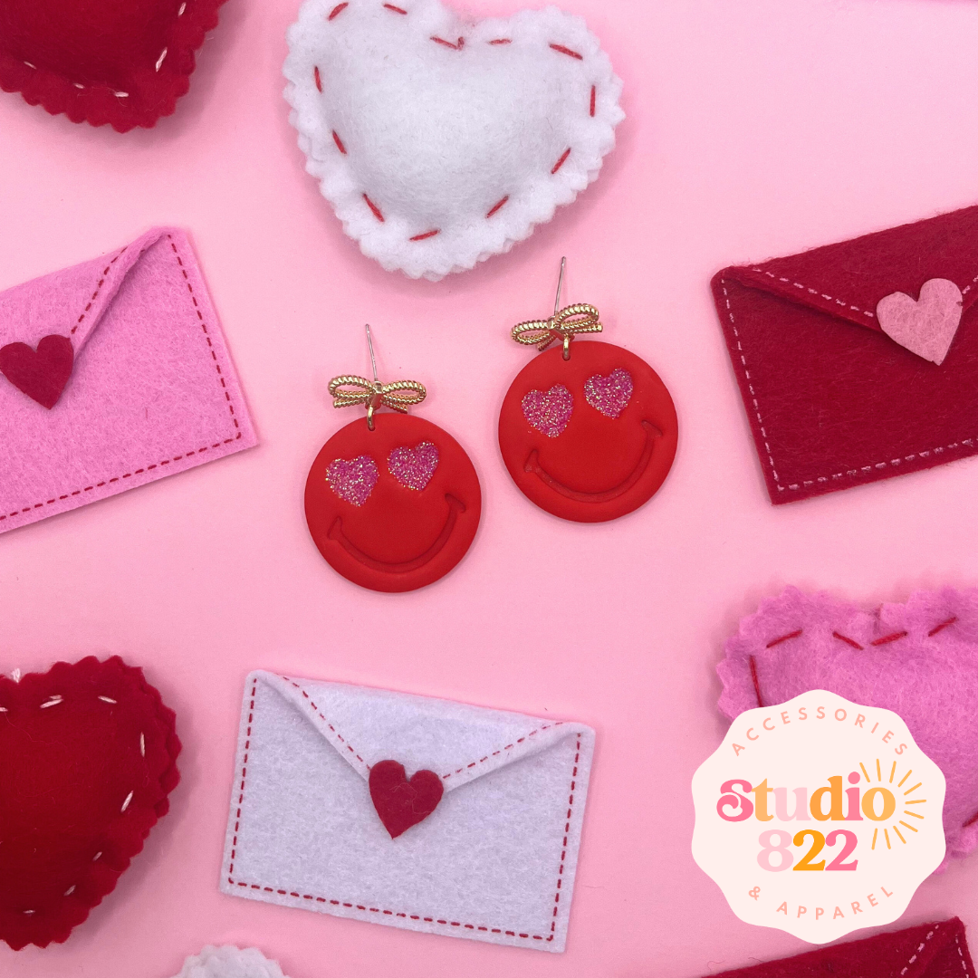 Heart Eye Dangles- Red