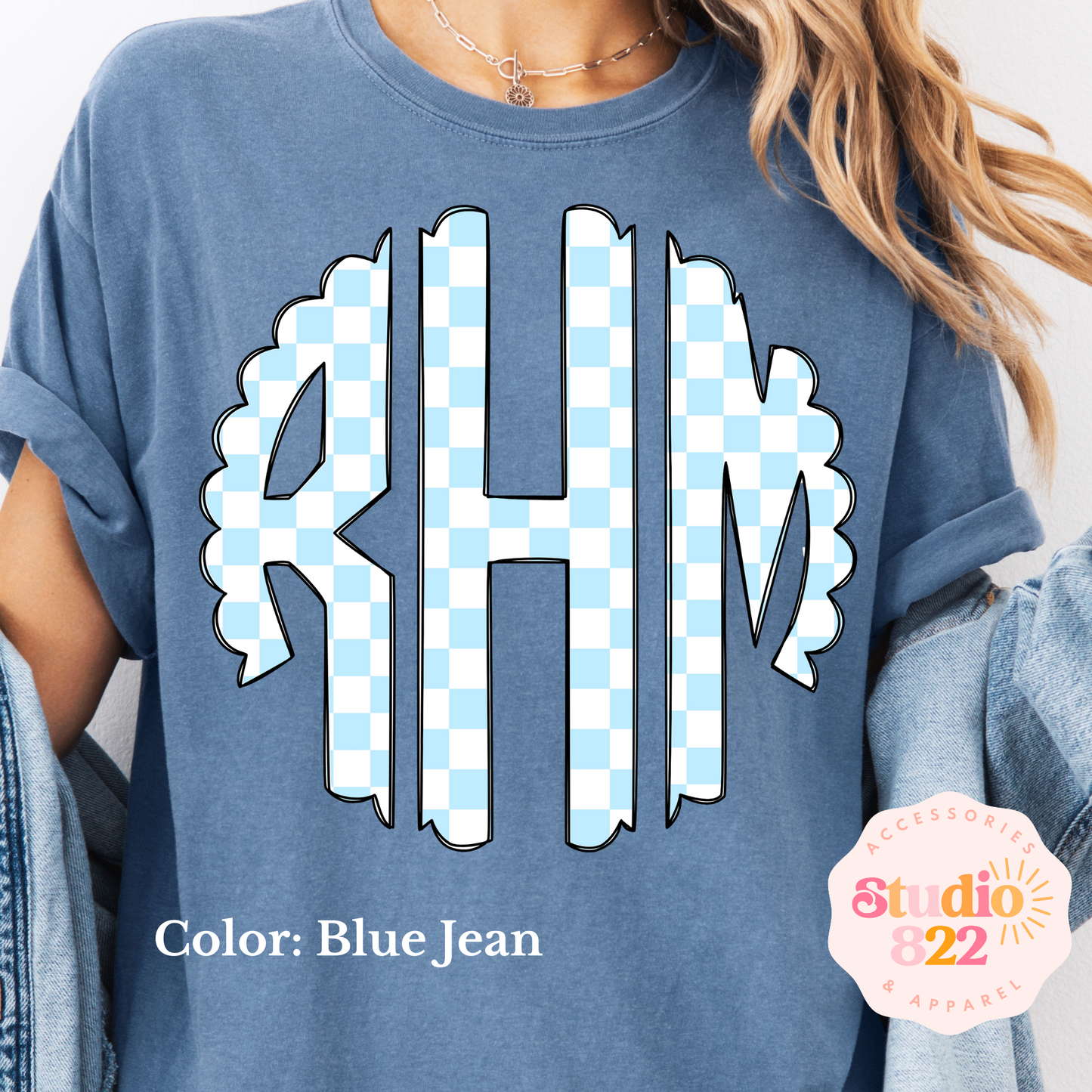 Blue on White Checkered Monogram
