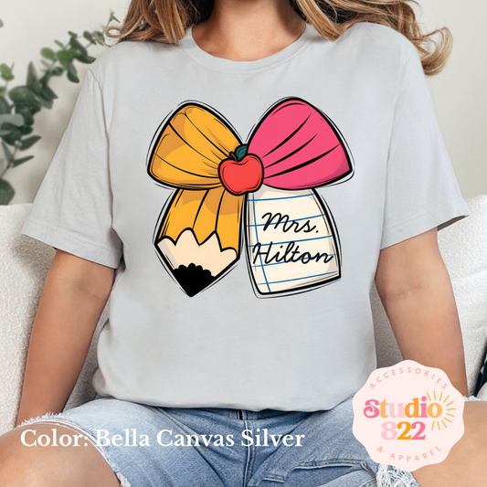 Teacher Bow- Custom Name- Adult
