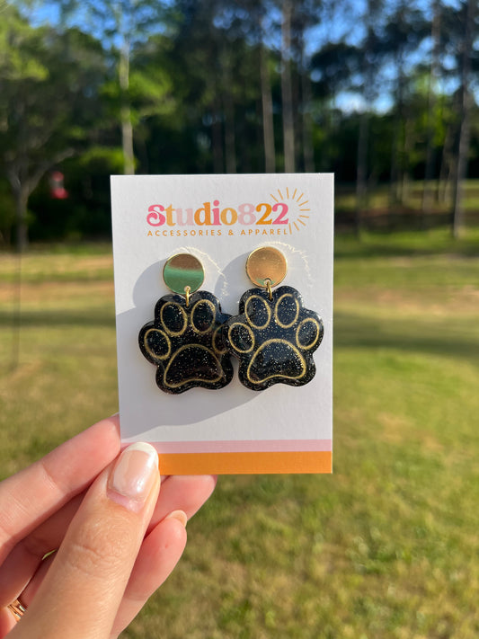 Black & Gold Tiger Paw Dangles