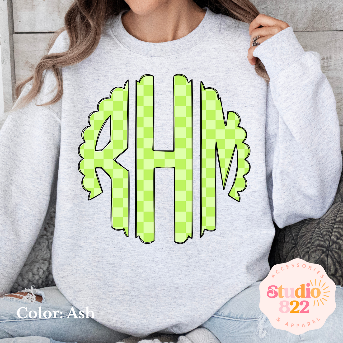 Lime Green on Green Checkered Monogram
