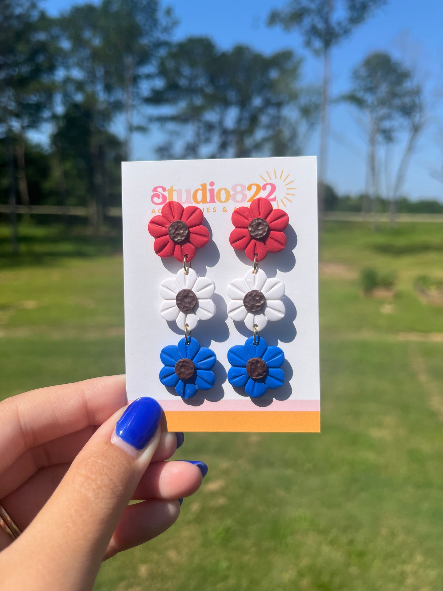 Red, White & Blue Flower Dangles