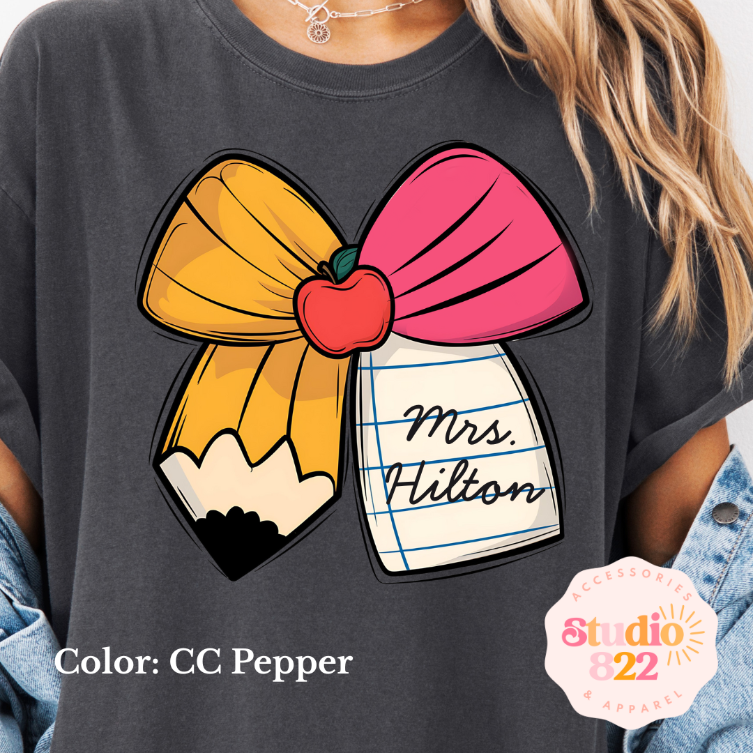 Teacher Bow- Custom Name- Adult
