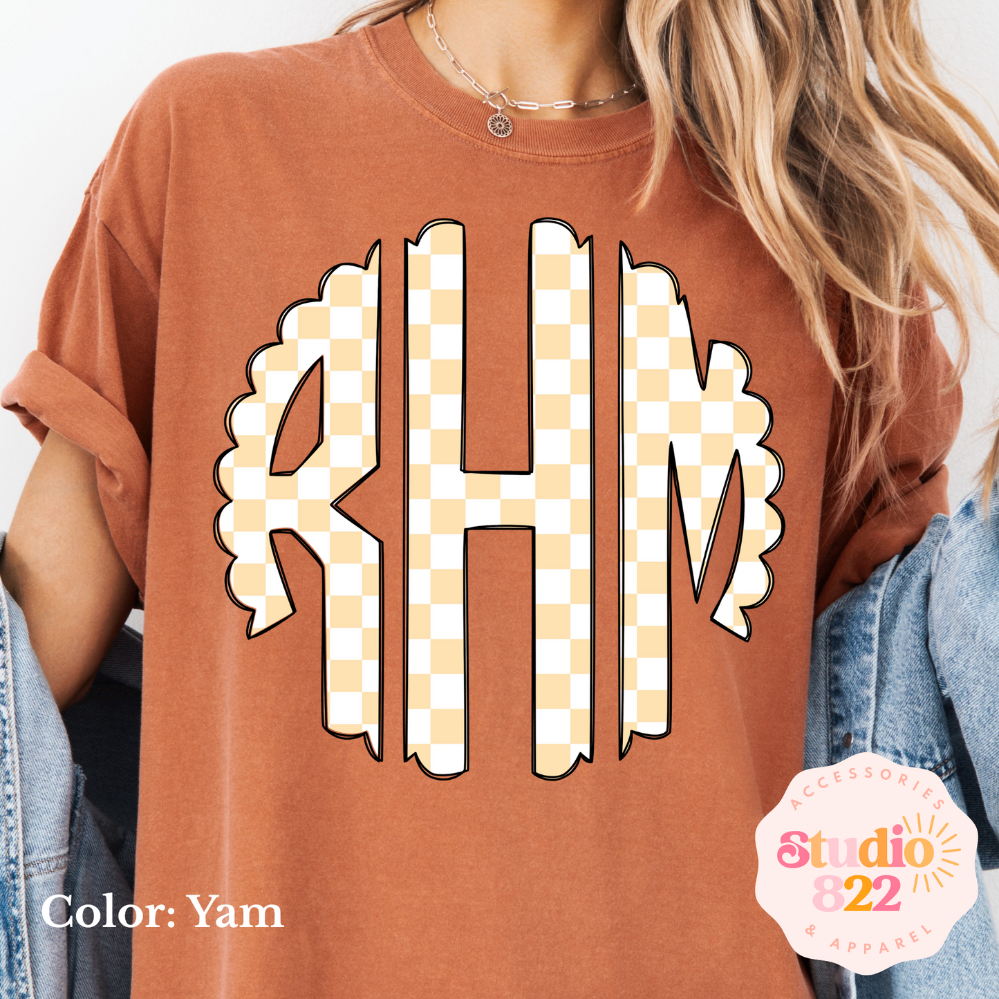 Orange on White Checkered Monogram