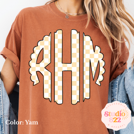 Orange on White Checkered Monogram