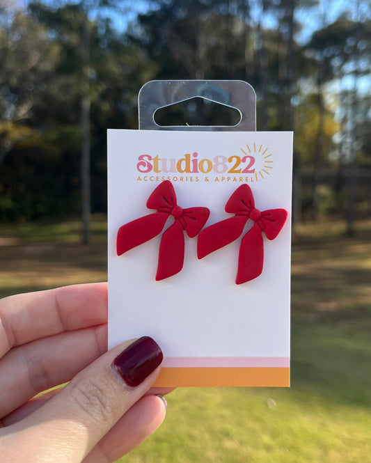 Big Red Bow Studs