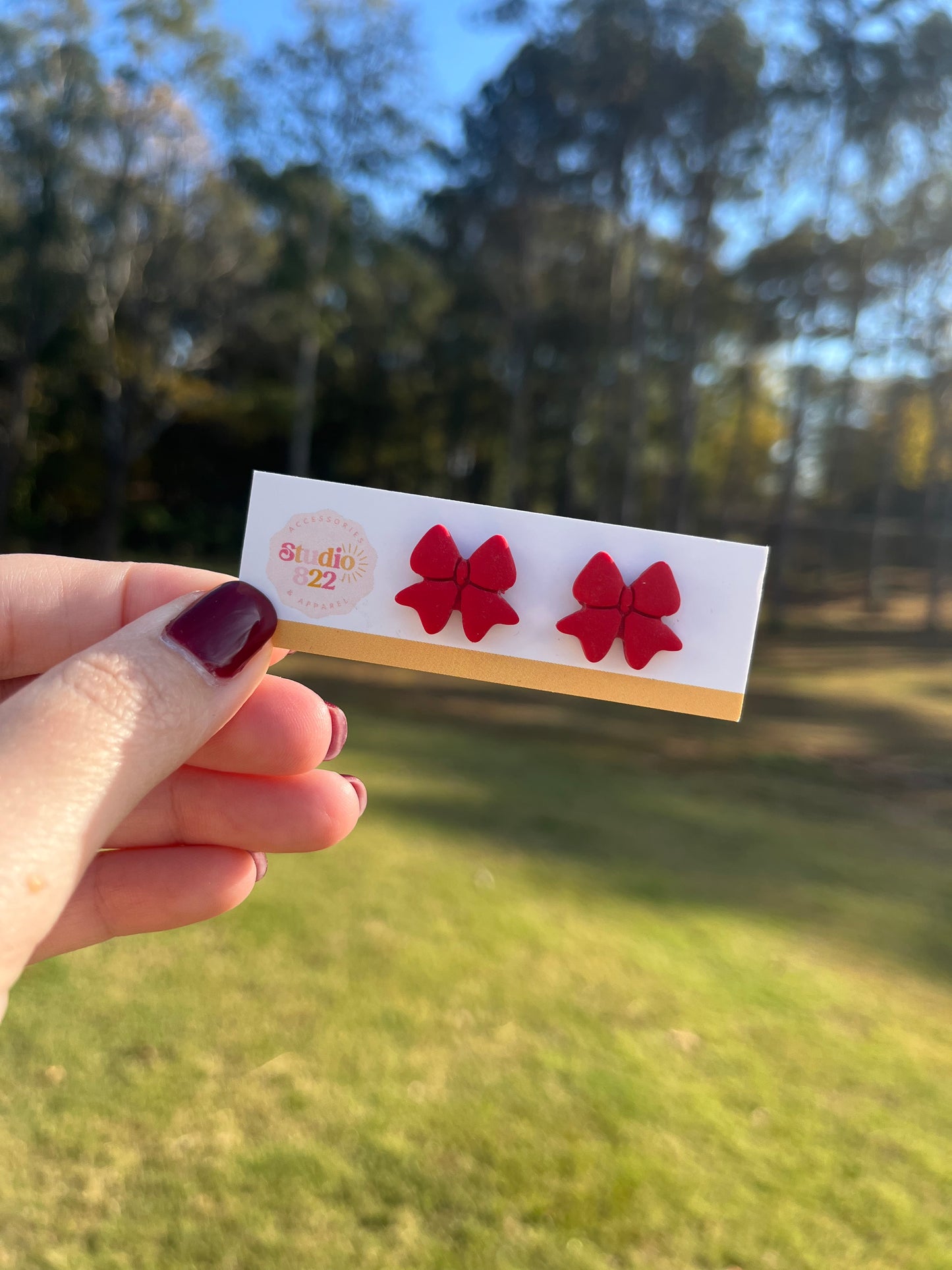 Little Red Bow Studs