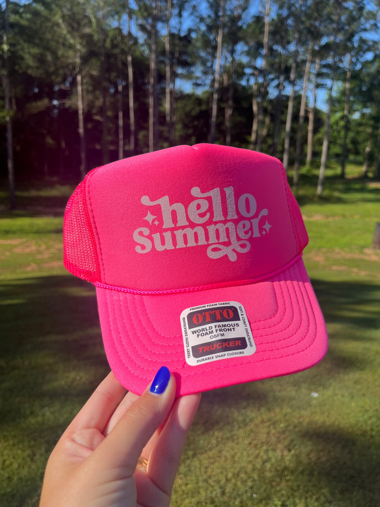 Hello Summer Trucker Hat- White text