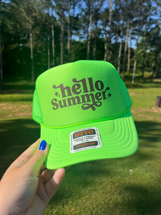 Hello Summer Trucker Hat- Black Text
